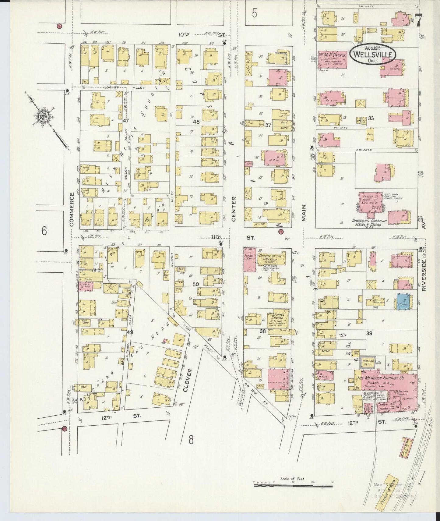 Sanborn Fire Insurance Map from Wellsville, Columbiana County, Ohio (1915), Sheet #0007 - Complete Map Set gallery image, historic Sanborn map, vintage wall art, Ohio Ohio