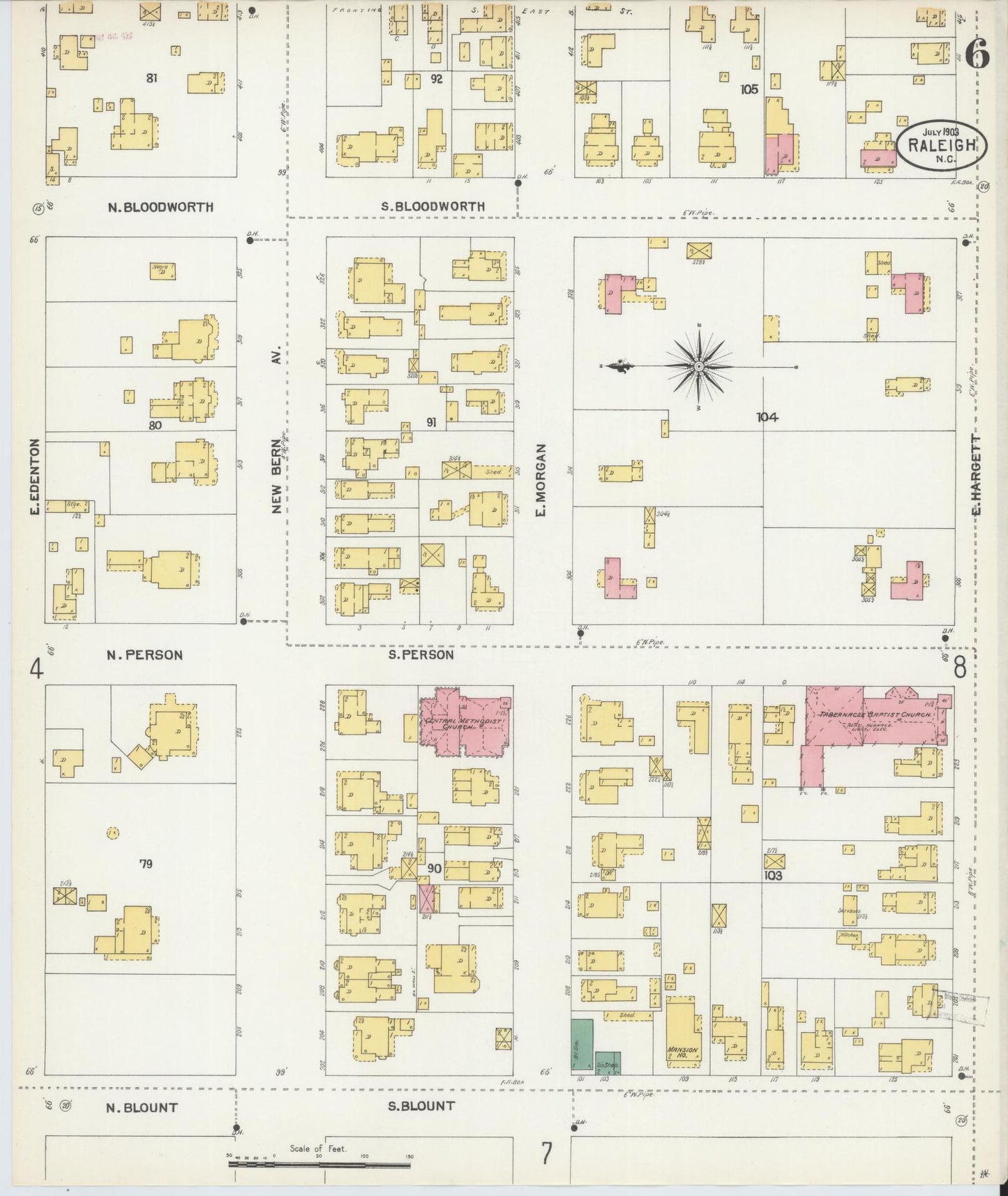 Sanborn Fire Insurance Map from Raleigh, Wake County, North Carolina (1903), Sheet #0006 - Complete Map Set gallery image, historic Sanborn map, vintage wall art, North Carolina North Carolina