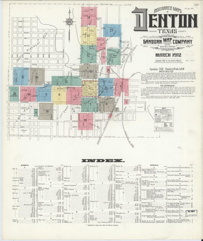 Sanborn Fire Insurance Map from Denton, Denton County, Texas (1912), Sheet #0001 - Complete Map Set gallery image, historic Sanborn map, vintage wall art, Texas Texas