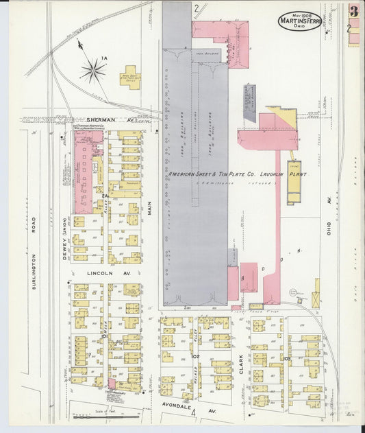 Sanborn Fire Insurance Map from Martins Ferry, Belmont County, Ohio (1908), Sheet #0003 - Historic Sanborn Fire Insurance Map Print, vintage old map wall art, antique decor, genealogy gift, Ohio Ohio map