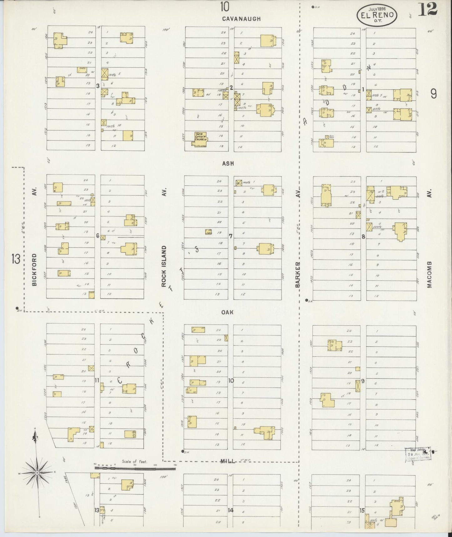 Sanborn Fire Insurance Map from El Reno, Canadian County, Oklahoma (1898), Sheet #0012 - Historic Sanborn Fire Insurance Map Print, vintage old map wall art, antique decor, genealogy gift, Oklahoma Oklahoma map