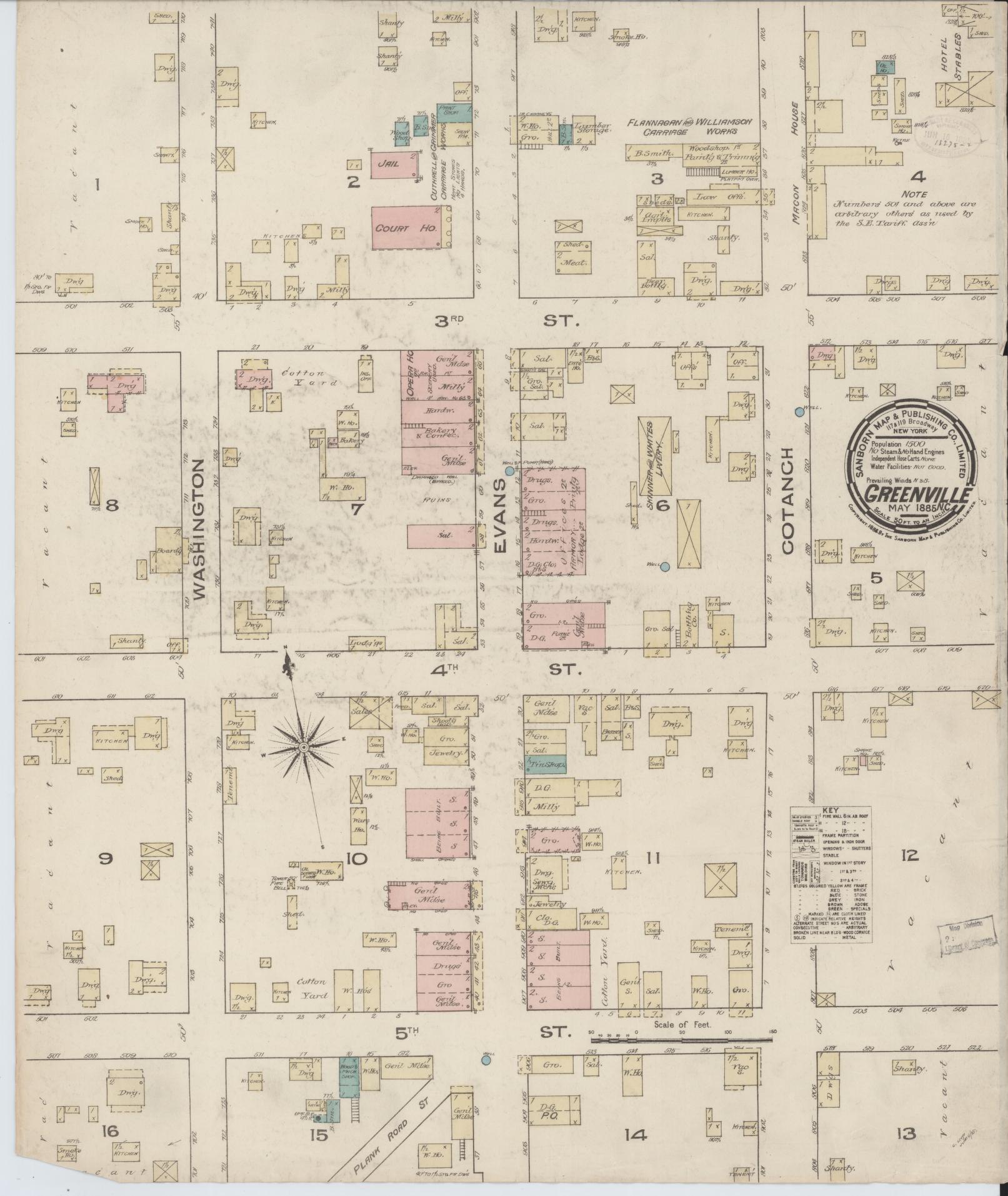 Sanborn Fire Insurance Map from Greenville, Pitt County, North Carolina (1885), Sheet #0001 - Historic Sanborn Fire Insurance Map Print, vintage old map wall art, antique decor, genealogy gift, North Carolina North Carolina map
