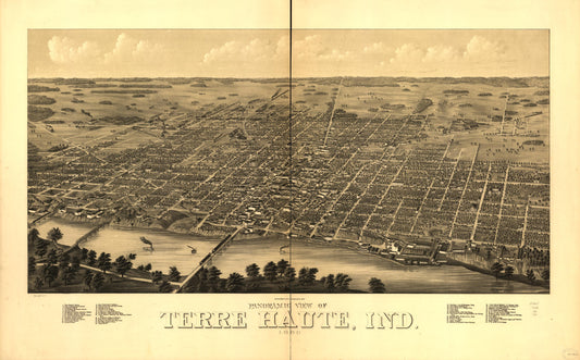 Panoramic view of Terre Haute, Ind. 1880. (1880) – Historic Bird’s-Eye View Panorama Print