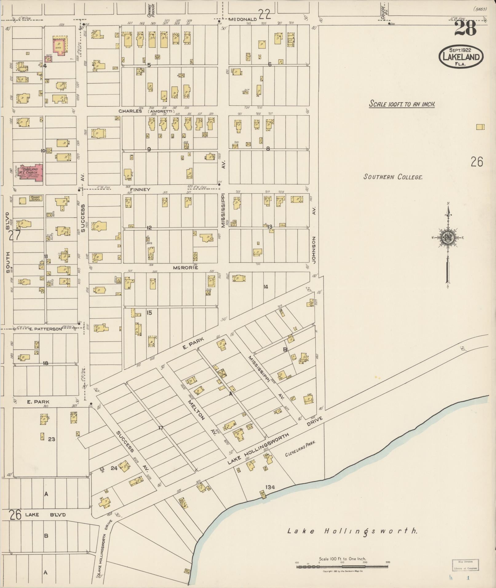 Sanborn Fire Insurance Map from Lakeland, Polk County, Florida (1922), Sheet #0028 - Complete Map Set gallery image, historic Sanborn map, vintage wall art, Florida Florida