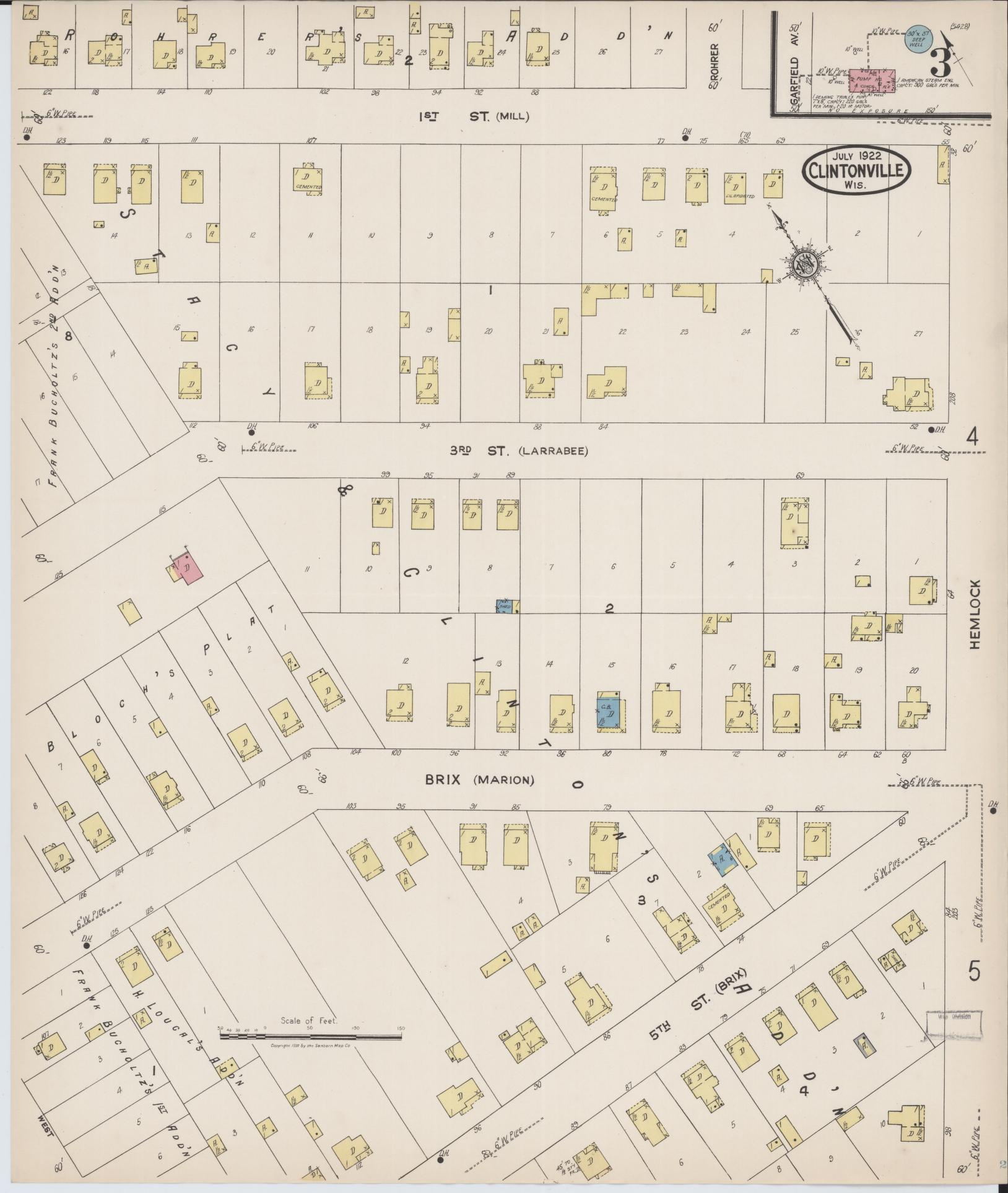 Sanborn Fire Insurance Map from Clintonville, Waupaca County, Wisconsin (1922), Sheet #0003 - Historic Sanborn Fire Insurance Map Print, vintage old map wall art, antique decor, genealogy gift, Wisconsin Wisconsin map