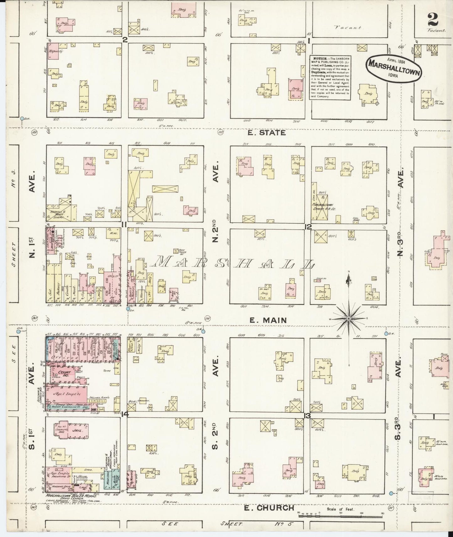 Sanborn Fire Insurance Map from Marshalltown, Marshall County, Iowa (1884), Sheet #0002 - Historic Sanborn Fire Insurance Map Print