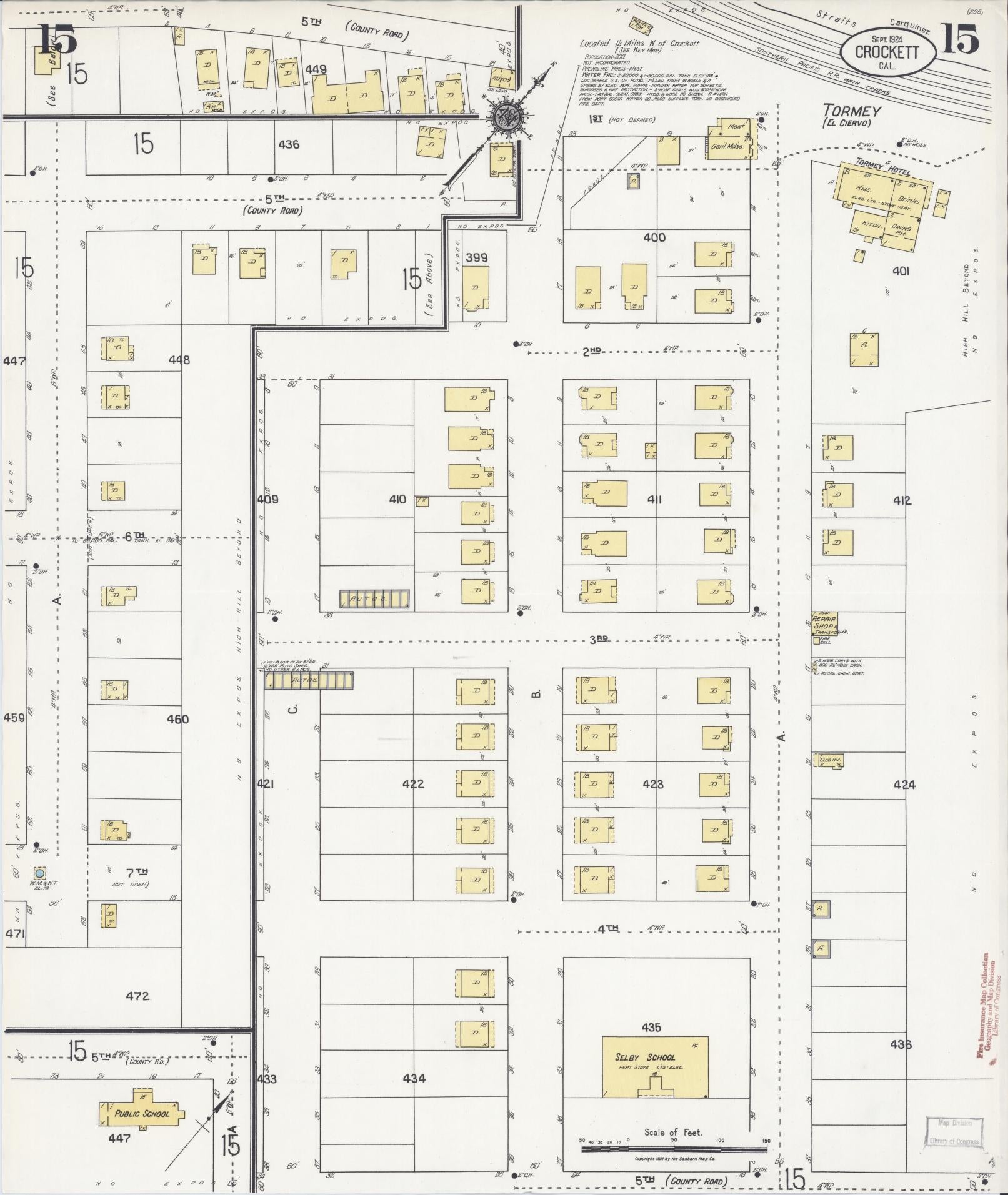 Sanborn Fire Insurance Map from Crockett, Contra Costa County, California (1924), Sheet #0015 - Historic Sanborn Fire Insurance Map Print, vintage old map wall art, antique decor, genealogy gift, California California map