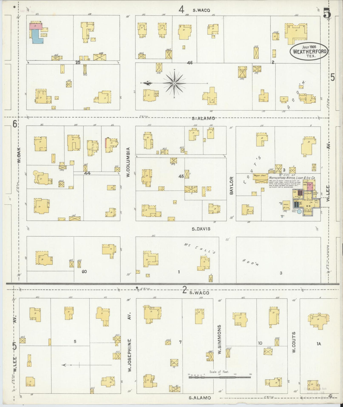 Sanborn Fire Insurance Map from Weatherford, Parker County, Texas (1905), Sheet #0005 - Complete Map Set gallery image, historic Sanborn map, vintage wall art, Texas Texas