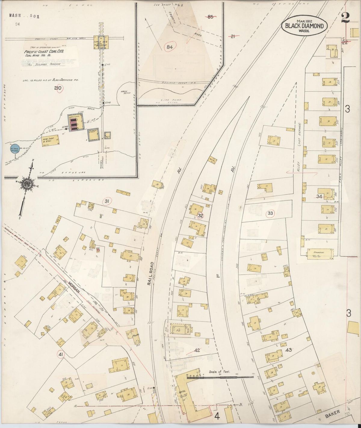 Sanborn Fire Insurance Map from Black Diamond, King County, Washington (1929), Sheet #0002 - Historic Sanborn Fire Insurance Map Print, vintage old map wall art, antique decor, genealogy gift, Washington Washington map
