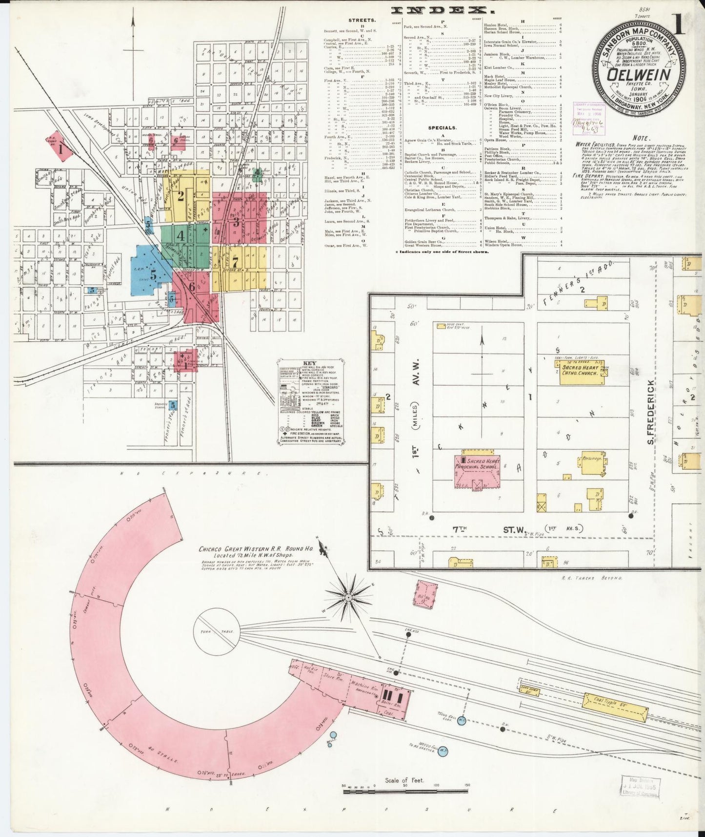 Sanborn Fire Insurance Map from Oelwein, Fayette County, Iowa (1906), Sheet #0001 - Historic Sanborn Fire Insurance Map Print