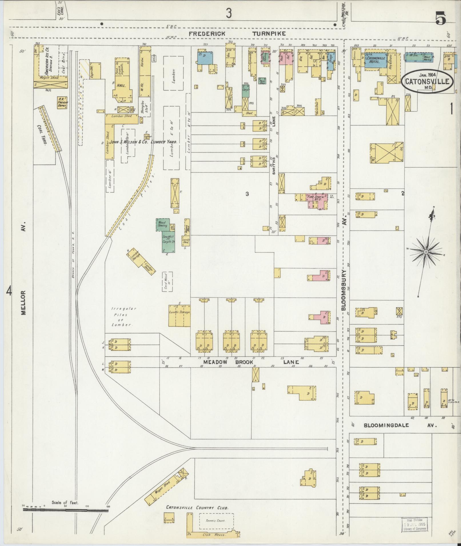 Baltimore, Maryland - 1904 - Sanborn Fire Insurance Map, Sheet #0005 - Historic Sanborn Fire Insurance Map Print, Baltimore Maryland 1904 0005 vintage old map wall art