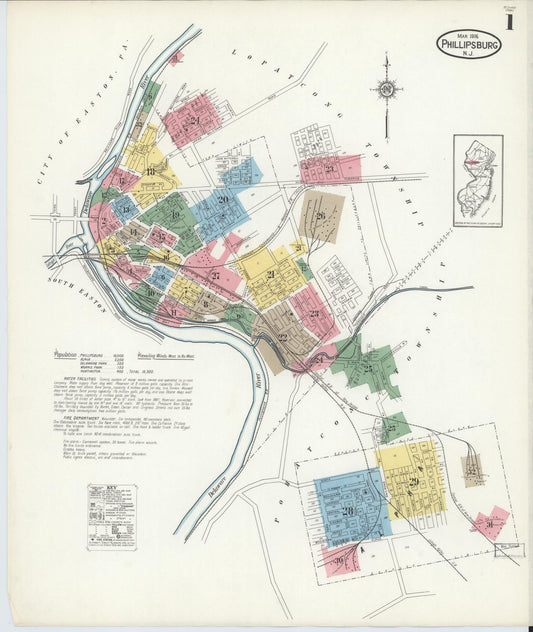 Sanborn Fire Insurance Map from Phillipsburg, Warren County, New Jersey (1916), Sheet #0001 - Complete Map Set gallery image, historic Sanborn map, vintage wall art, New Jersey New Jersey
