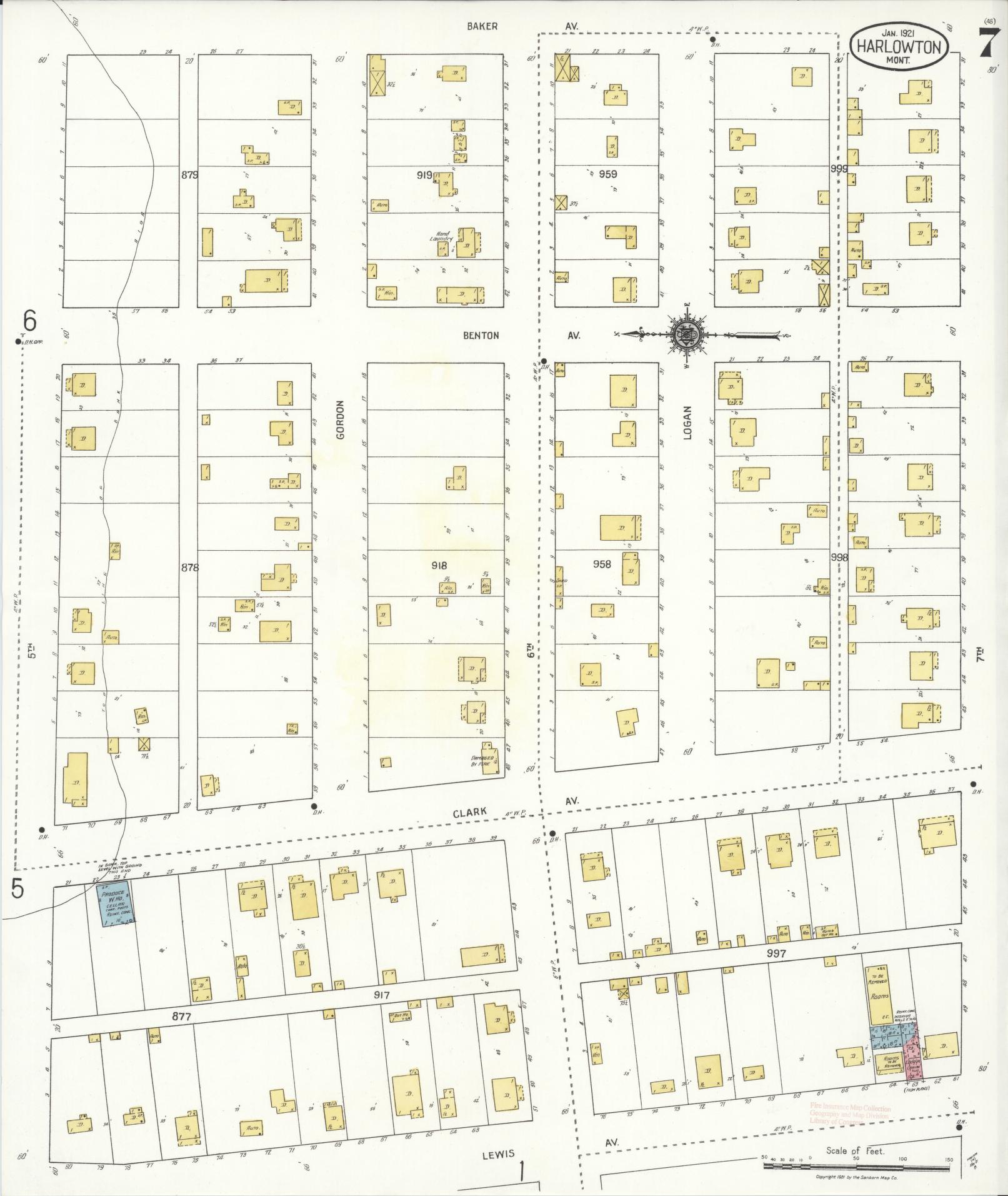 Sanborn Fire Insurance Map from Harlowton, Wheatland County, Montana (1921), Sheet #0007 - Historic Sanborn Fire Insurance Map Print, vintage old map wall art, antique decor, genealogy gift, Montana Montana map