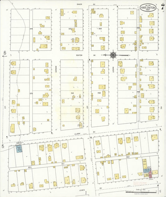 Sanborn Fire Insurance Map from Harlowton, Wheatland County, Montana (1921), Sheet #0007 - Historic Sanborn Fire Insurance Map Print, vintage old map wall art, antique decor, genealogy gift, Montana Montana map