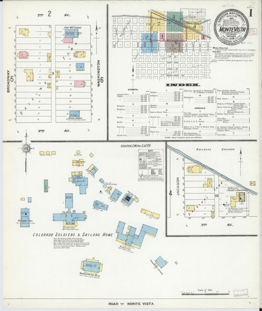 Sanborn Fire Insurance Map from Monte Vista, Rio Grande County, Colorado (1909), Sheet #0001 - Complete Map Set gallery image, historic Sanborn map, vintage wall art, Colorado Colorado