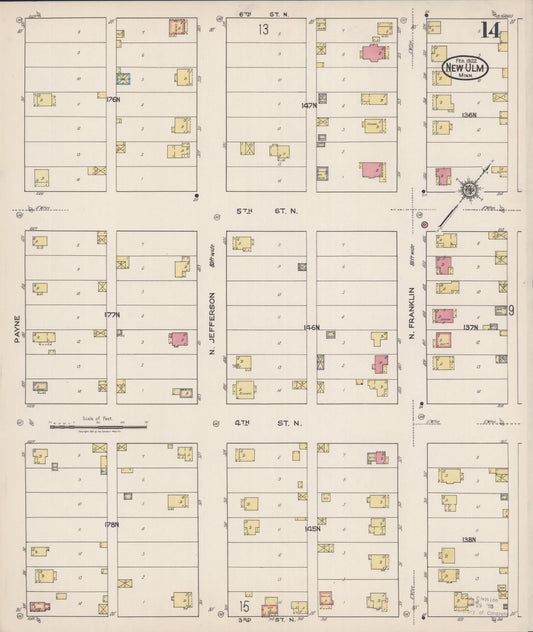 Sanborn Fire Insurance Map from New Ulm, Brown County, Minnesota (1922), Sheet #0014 - Historic Sanborn Fire Insurance Map Print, vintage old map wall art, antique decor, genealogy gift, Minnesota Minnesota map