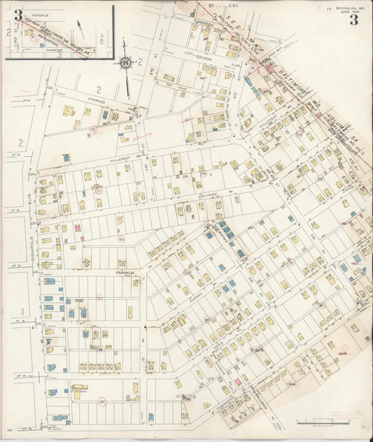 Sanborn Fire Insurance Map from Brooklyn, Anne Arundel County, Maryland (1942), Sheet #0003 - Historic Sanborn Fire Insurance Map Print, vintage old map wall art, antique decor, genealogy gift, Maryland Maryland map
