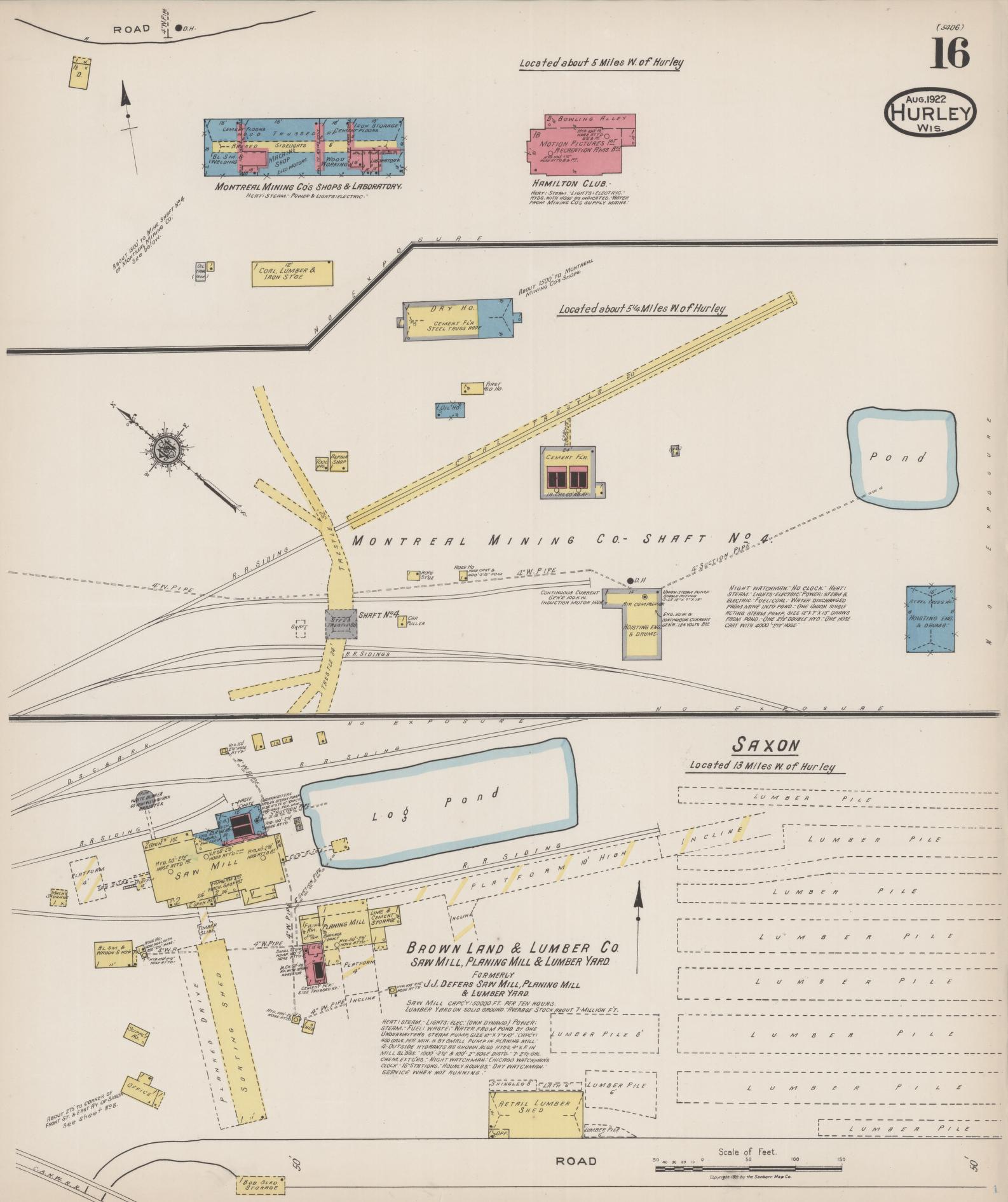 Sanborn Fire Insurance Map from Hurley, Iron County, Wisconsin (1922), Sheet #0016 - Historic Sanborn Fire Insurance Map Print, vintage old map wall art, antique decor, genealogy gift, Wisconsin Wisconsin map