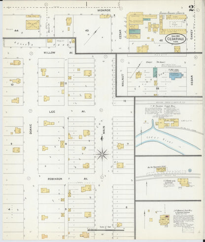 Sanborn Fire Insurance Map from Cedar Vale, Chautauqua County, Kansas (1905), Sheet #0002 - Complete Map Set gallery image, historic Sanborn map, vintage wall art, Kansas Kansas