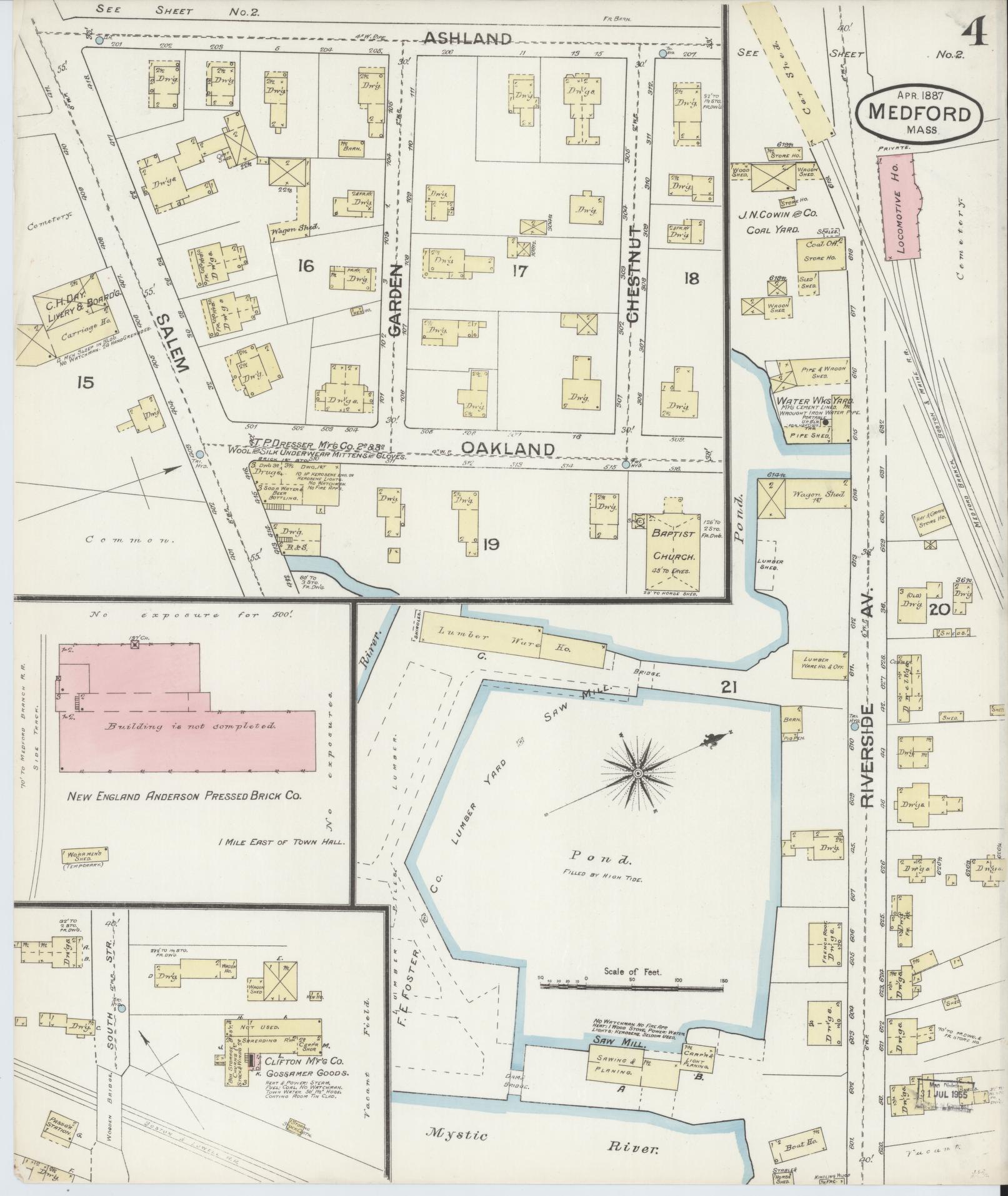 Sanborn Fire Insurance Map from Medford, Middlesex County, Massachusetts (1887), Sheet #0004 - Historic Sanborn Fire Insurance Map Print, vintage old map wall art, antique decor, genealogy gift, Massachusetts Massachusetts map