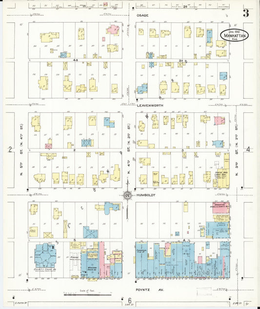 Sanborn Fire Insurance Map from Manhattan, Riley County, Kansas (1912), Sheet #0003 - Historic Sanborn Fire Insurance Map Print, vintage old map wall art, antique decor, genealogy gift, Kansas Kansas map