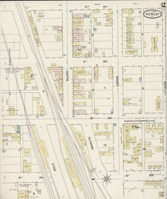 Sanborn Fire Insurance Map from Hurley, Iron County, Wisconsin (1888), Sheet #0002 - Historic Sanborn Fire Insurance Map Print, vintage old map wall art, antique decor, genealogy gift, Wisconsin Wisconsin map