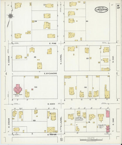 Sanborn Fire Insurance Map from Lincolnton, Lincoln County, North Carolina (1921), Sheet #0005 - Complete Map Set gallery image, historic Sanborn map, vintage wall art, North Carolina North Carolina