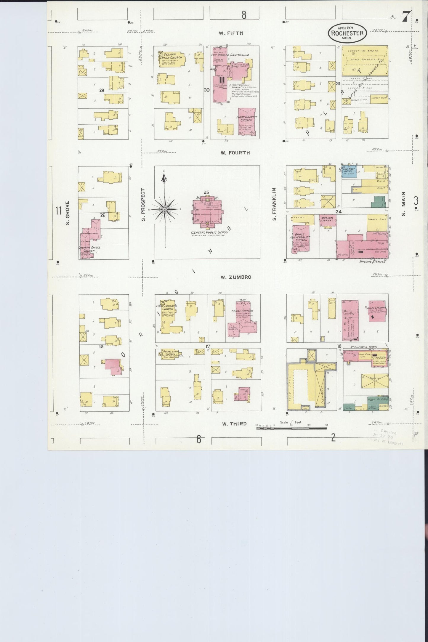 Sanborn Fire Insurance Map from Rochester, Olmsted County, Minnesota (1909), Sheet #0007 - Complete Map Set gallery image, historic Sanborn map, vintage wall art, Minnesota Minnesota