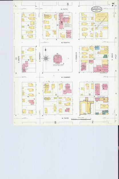 Sanborn Fire Insurance Map from Rochester, Olmsted County, Minnesota (1909), Sheet #0007 - Complete Map Set gallery image, historic Sanborn map, vintage wall art, Minnesota Minnesota