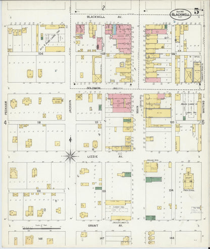 Sanborn Fire Insurance Map from Blackwell, Kay County, Oklahoma (1901), Sheet #0005 - Complete Map Set gallery image, historic Sanborn map, vintage wall art, Oklahoma Oklahoma