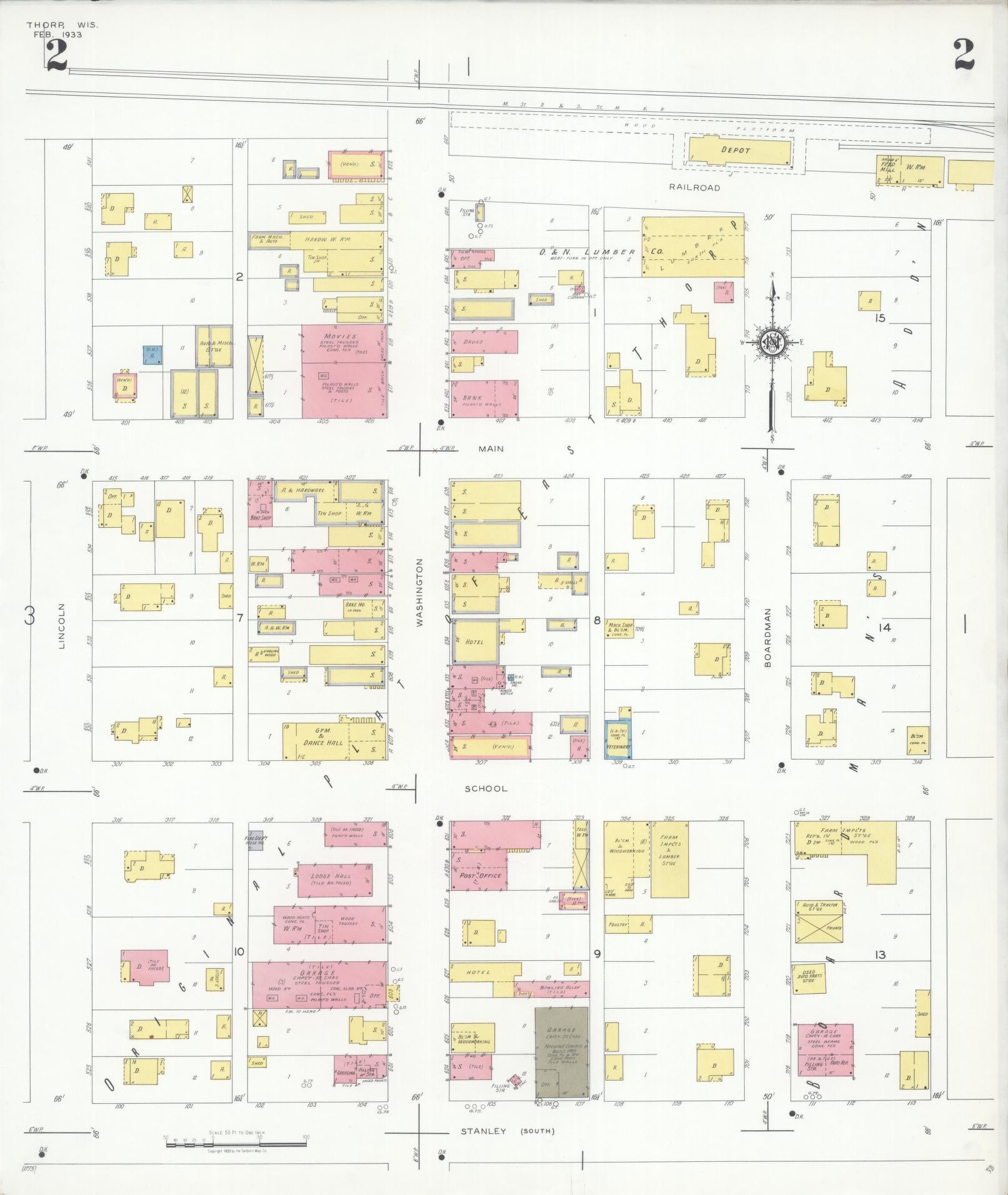 Sanborn Fire Insurance Map from Thorpe, Clark County, Wisconsin (1933), Sheet #0002 - Historic Sanborn Fire Insurance Map Print, vintage old map wall art, antique decor, genealogy gift, Wisconsin Wisconsin map