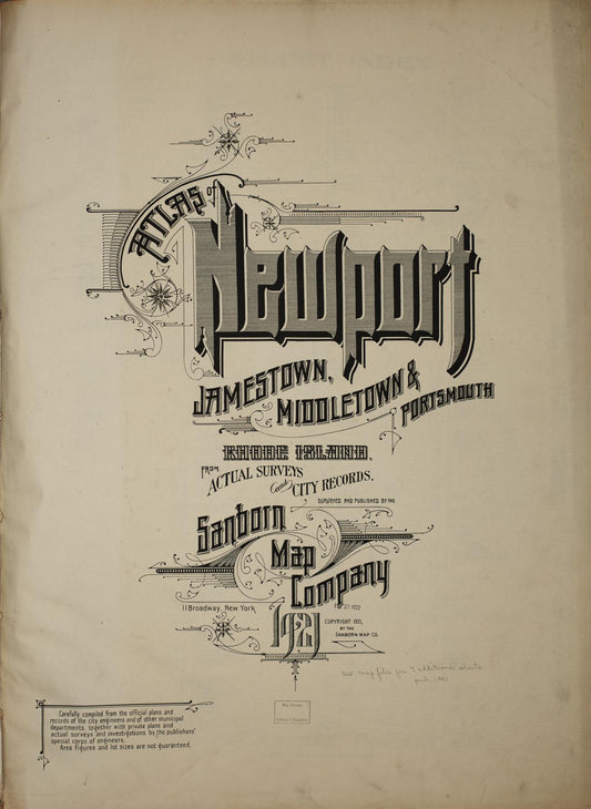 Sanborn Fire Insurance Map from Newport, Newport County, Rhode Island (1921), Sheet #0001 - Historic Sanborn Fire Insurance Map Print, vintage old map wall art, antique decor, genealogy gift, Rhode Island Rhode Island map