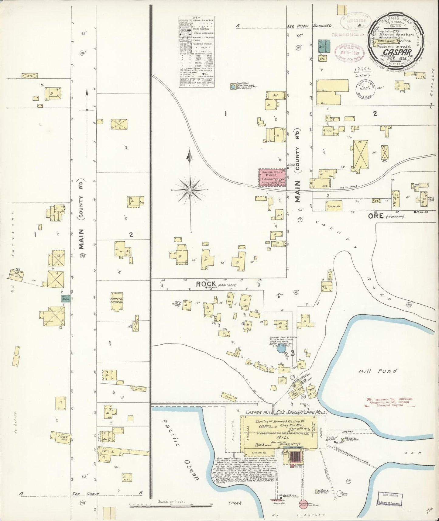 Sanborn Fire Insurance Map from Caspar, Mendocino County, California (1898), Sheet #0001 - Historic Sanborn Fire Insurance Map Print, vintage old map wall art, antique decor, genealogy gift, California California map