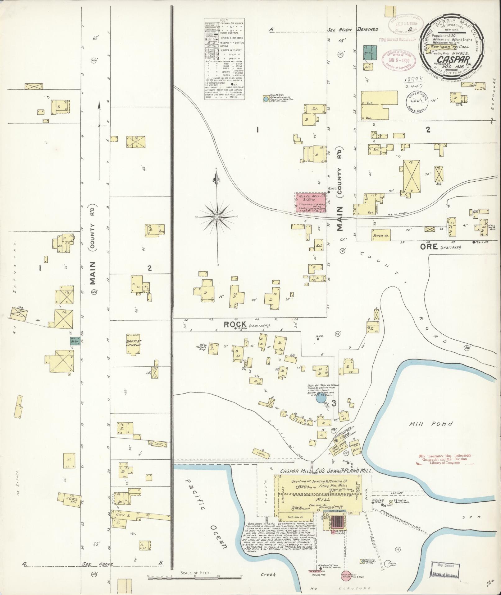 Sanborn Fire Insurance Map from Caspar, Mendocino County, California (1898), Sheet #0001 - Historic Sanborn Fire Insurance Map Print, vintage old map wall art, antique decor, genealogy gift, California California map