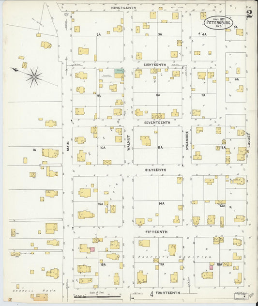 Sanborn Fire Insurance Map from Petersburg, Pike County, Indiana (1907), Sheet #0002 - Historic Sanborn Fire Insurance Map Print, vintage old map wall art, antique decor, genealogy gift, Indiana Indiana map
