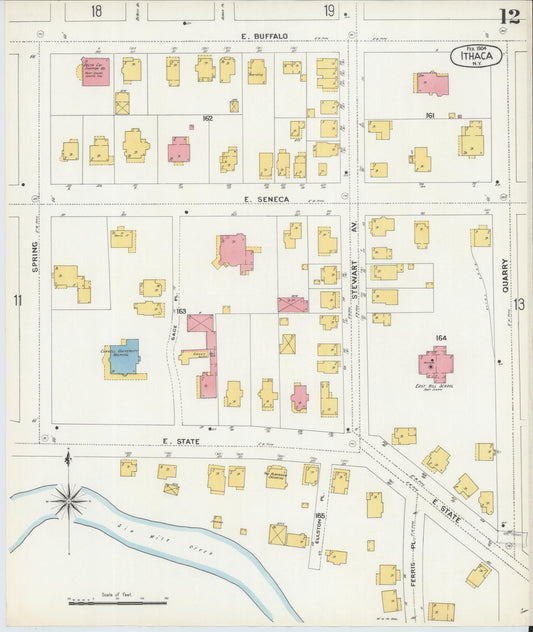 Sanborn Fire Insurance Map from Ithaca, Tompkins County, New York (1904), Sheet #0012 - Historic Sanborn Fire Insurance Map Print, vintage old map wall art, antique decor, genealogy gift, New York New York map