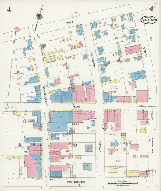 Sanborn Fire Insurance Map from Eagle Pass, Maverick County, Texas (1924), Sheet #0004 - Historic Sanborn Fire Insurance Map Print, vintage old map wall art, antique decor, genealogy gift, Texas Texas map