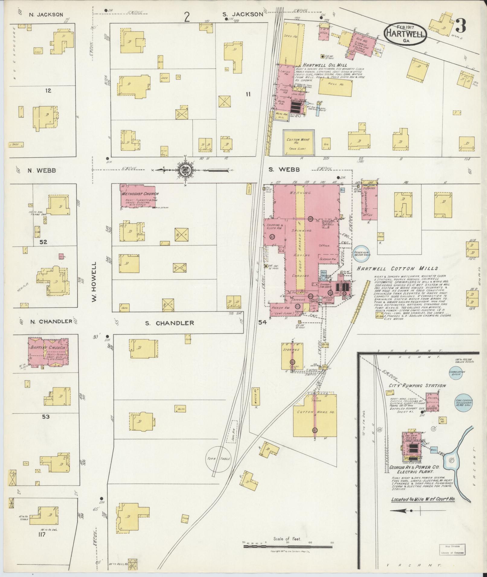 Sanborn Fire Insurance Map from Hartwell, Hart County, Georgia (1917), Sheet #0003 - Complete Map Set gallery image, historic Sanborn map, vintage wall art, Georgia Georgia