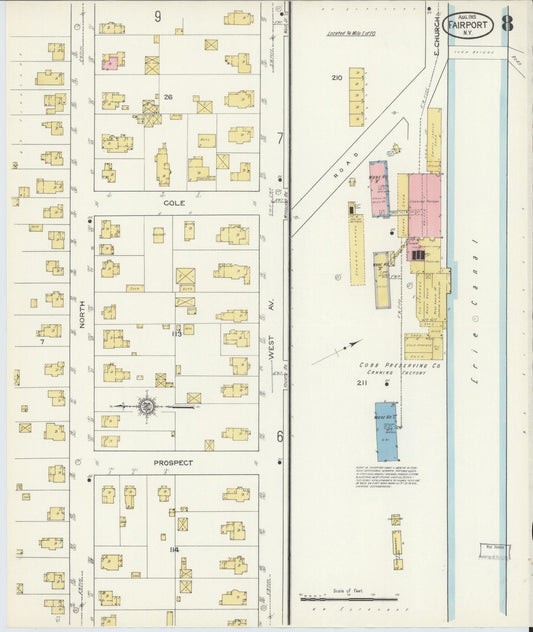 Sanborn Fire Insurance Map from Fairport, Monroe County, New York (1915), Sheet #0008 - Historic Sanborn Fire Insurance Map Print, vintage old map wall art, antique decor, genealogy gift, New York New York map