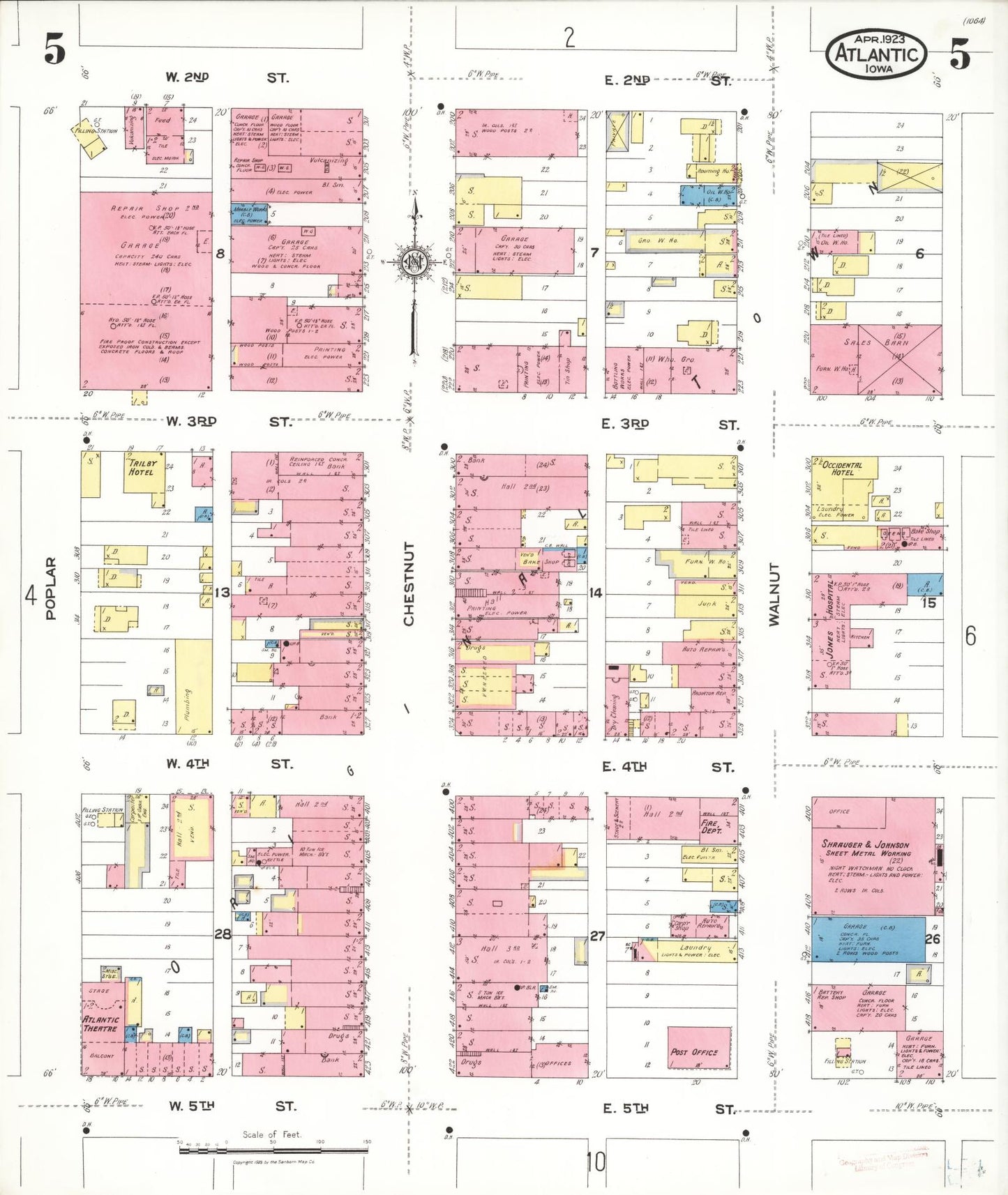 Sanborn Fire Insurance Map from Atlantic, Cass County, Iowa (1923), Sheet #0005 - Historic Sanborn Fire Insurance Map Print, vintage old map wall art