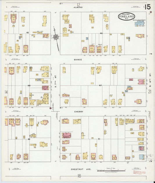 Sanborn Fire Insurance Map from Vineland, Cumberland County, New Jersey (1919), Sheet #0015 - Historic Sanborn Fire Insurance Map Print, vintage old map wall art, antique decor, genealogy gift, New Jersey New Jersey map