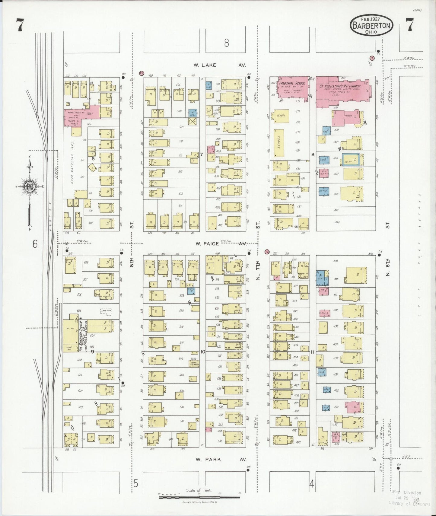 Sanborn Fire Insurance Map from Barberton, Summit County, Ohio (1927), Sheet #0007 - Historic Sanborn Fire Insurance Map Print, vintage old map wall art, antique decor, genealogy gift, Ohio Ohio map