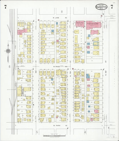 Sanborn Fire Insurance Map from Barberton, Summit County, Ohio (1927), Sheet #0007 - Historic Sanborn Fire Insurance Map Print, vintage old map wall art, antique decor, genealogy gift, Ohio Ohio map