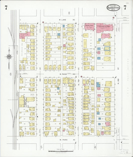 Sanborn Fire Insurance Map from Barberton, Summit County, Ohio (1927), Sheet #0007 - Historic Sanborn Fire Insurance Map Print, vintage old map wall art, antique decor, genealogy gift, Ohio Ohio map