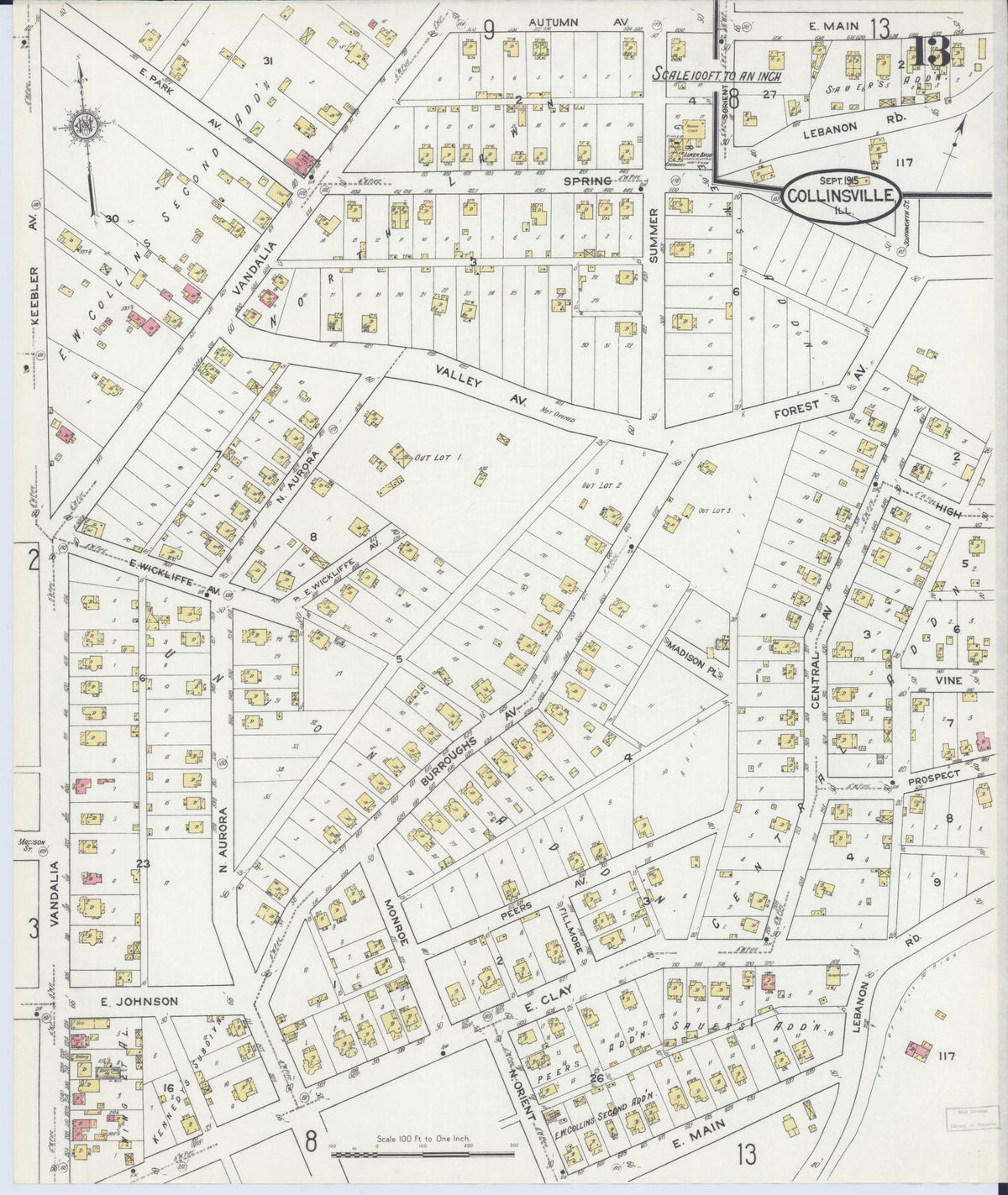 Sanborn Fire Insurance Map from Collinsville, Madison County, Illinois (1915), Sheet #0013 - Historic Sanborn Fire Insurance Map Print, vintage old map wall art, antique decor, genealogy gift, Illinois Illinois map