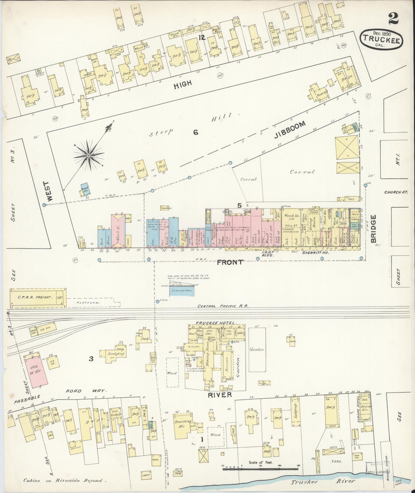 Sanborn Fire Insurance Map from Truckee, Nevada County, California (1890), Sheet #0002 - Historic Sanborn Fire Insurance Map Print, vintage old map wall art, antique decor, genealogy gift, Truckee Nevada map