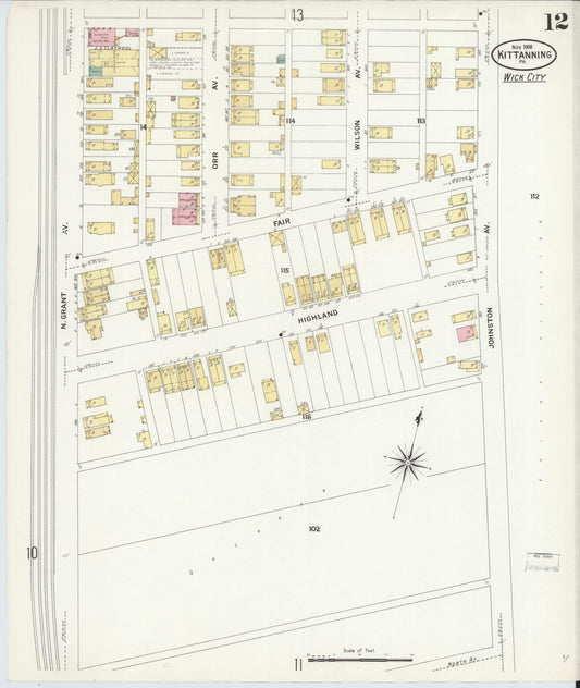 Sanborn Fire Insurance Map from Kittanning, Armstrong County, Pennsylvania (1909), Sheet #0012 - Historic Sanborn Fire Insurance Map Print, vintage old map wall art, antique decor, genealogy gift, Pennsylvania Pennsylvania map