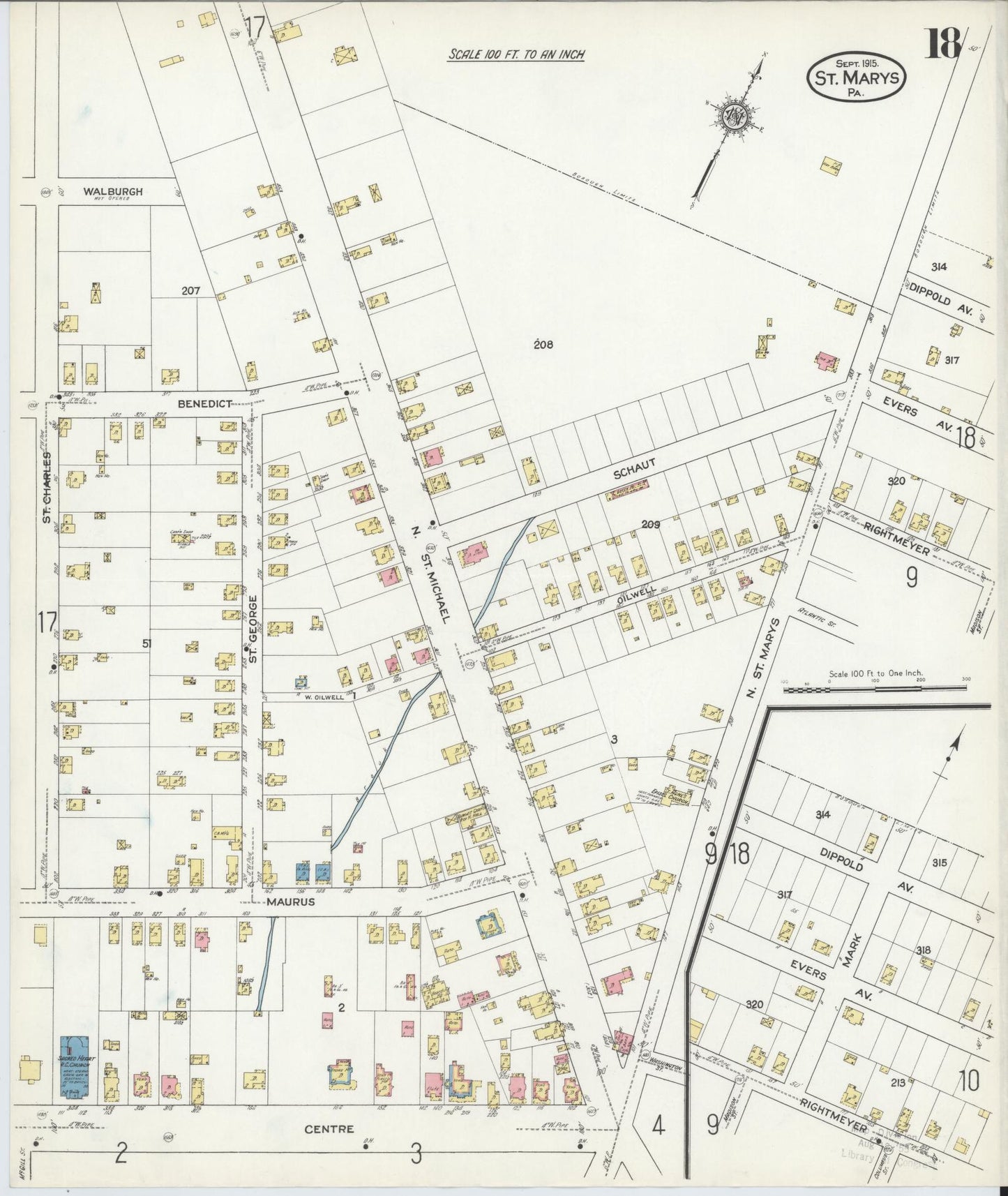 Sanborn Fire Insurance Map from Saint Marys, Elk County, Pennsylvania (1915), Sheet #0018 - Complete Map Set gallery image, historic Sanborn map, vintage wall art, Pennsylvania Pennsylvania