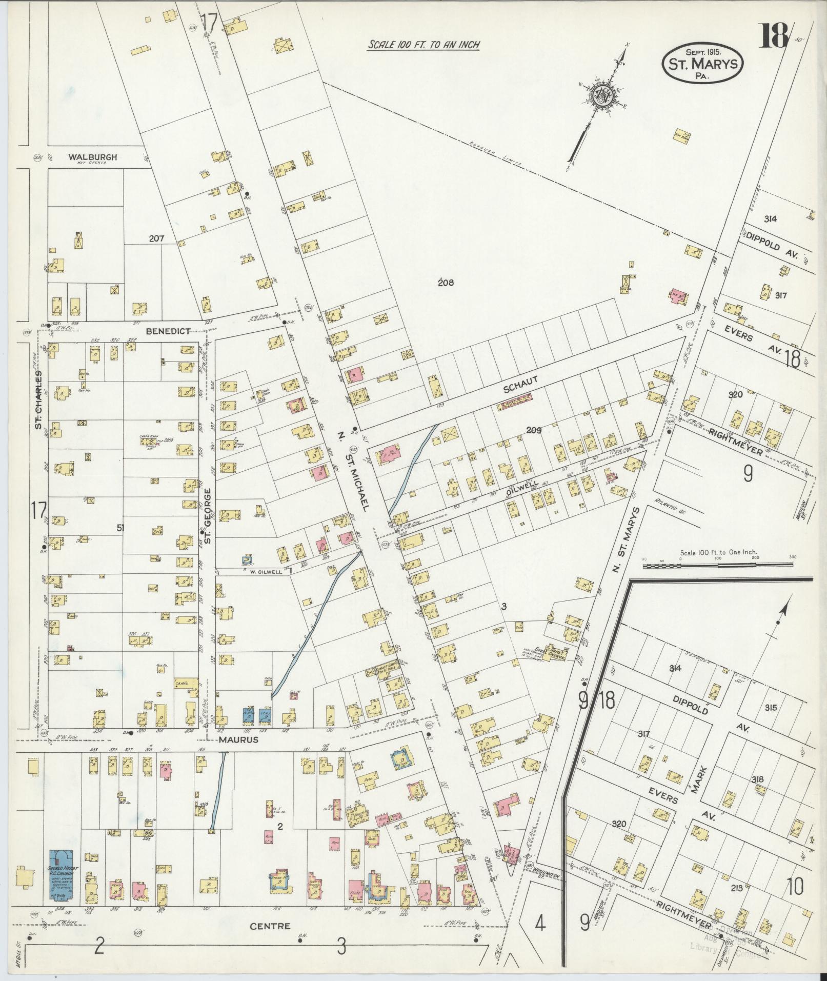 Sanborn Fire Insurance Map from Saint Marys, Elk County, Pennsylvania (1915), Sheet #0018 - Complete Map Set gallery image, historic Sanborn map, vintage wall art, Pennsylvania Pennsylvania