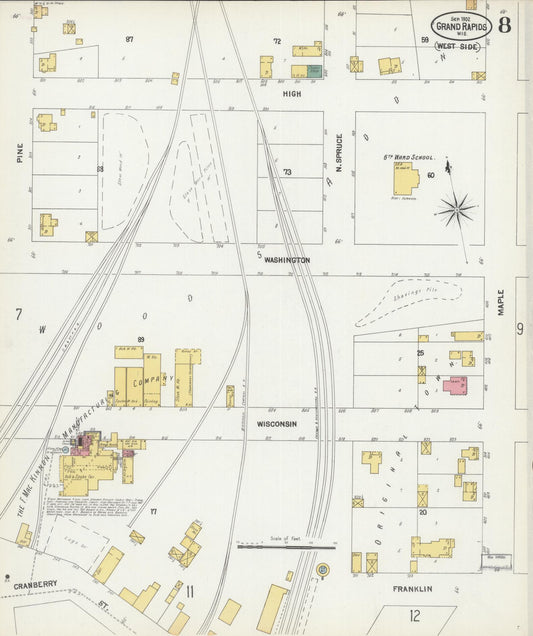 Sanborn Fire Insurance Map from Grand Rapids, Wood County, Wisconsin (1902), Sheet #0008 - Historic Sanborn Fire Insurance Map Print, vintage old map wall art, antique decor, genealogy gift, Wisconsin Wisconsin map